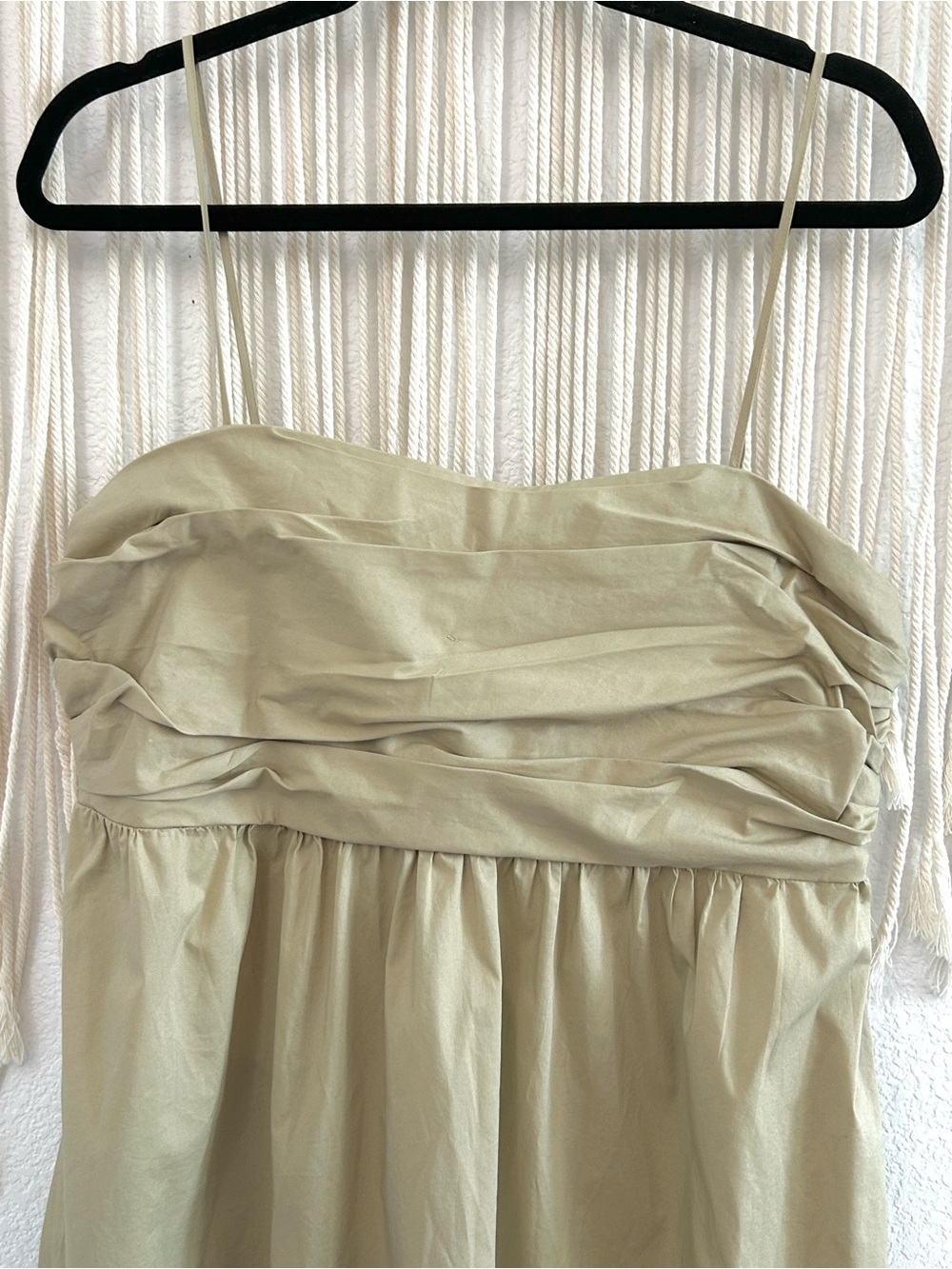 Express Rouched Bodice Mini Dress Beige Spaghetti Strap Cotton Blend Size L - Picture 4 of 13